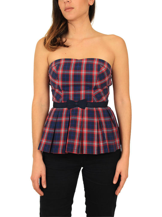Women's Blouse Strapless Checked Multicolour