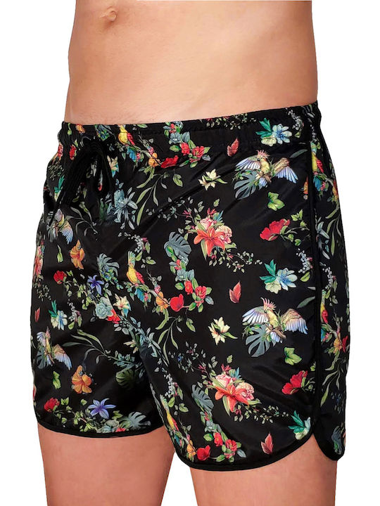 12-4076A Herren Badebekleidung Shorts Schwarz Blumen