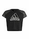 Kinder-Crop-Top Kurzarm Schwarz PERFORMANCE