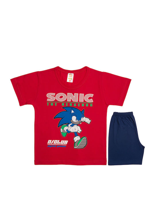 Nina Club Παιδική Πιτζάμα Καλοκαιρινή Βαμβακερή για Αγόρι Κόκκινη Sonic