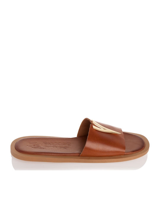 Sante Leather Women's Flat Sandals In Tabac Brown Colour