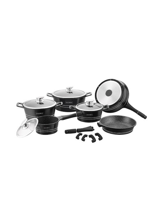 Royalty Line Set de vase de gătit din aluminiu turnat Argint cu strat de piatră RL-ES1014M 14buc