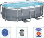 Bestway Power Steel Pool PVC mit Metallic-Rahmen & Filterpumpe Überirdisches Ovalbecken 305x200x84cm