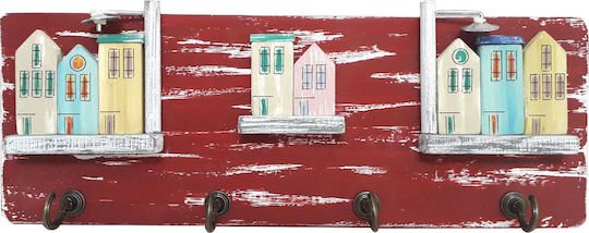 Kapadakis Wood Art Wall Hanger Handmade Neighborhoods Columns Wooden 4 Hooks Multicolour 40x5x15cm