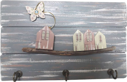 Kapadakis Wood Art Χειροποίητη Γειτονιά Με Πεταλούδα Ξύλινη 3 Θέσεων 35x5x21cm