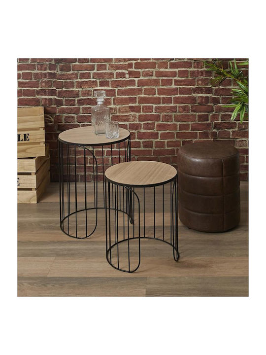 Round Zigon Nesting Set Made of Solid Wood Natural - Black S/2 2 Pieces M40xW40xH40cm