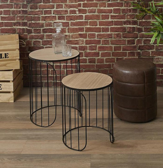 Set Zigon Rotund Nesting din Lemn Masiv Natural - Negru S/2 2 Buc M40xL40xÎ40cm