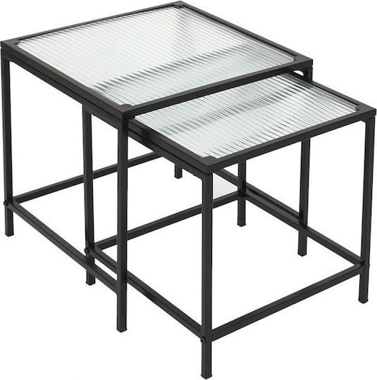 Square Zigon Nesting Glass Transparent Black 2 Pieces M45xW45xH50cm