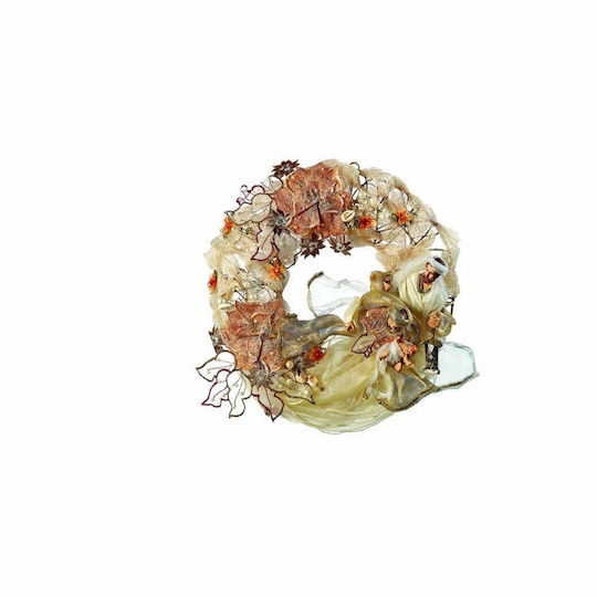 JK Home Decoration Χριστουγεννιάτικο Διακοσμητικό Στεφάνι με Διάμετρο 30εκ. Μπεζ