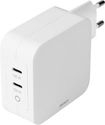 Deltaco Încărcător Fără Cablu GaN cu 2 Porturi USB-C 100W Livrarea energiei Albς (USBC-GAN03)