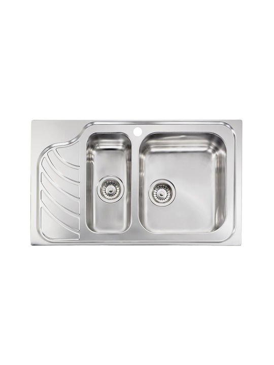 Sanitec Ένθετος Νεροχύτης Δεξιός Inox Σατινέ Μ86xΠ51cm Ασημί