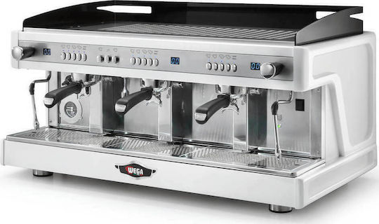 Wega Airy EVD/3 Silver Commercial Espresso Machine with 3 Groups 5.6kW Height 50.5cm Width 79.7cm Length 58cm