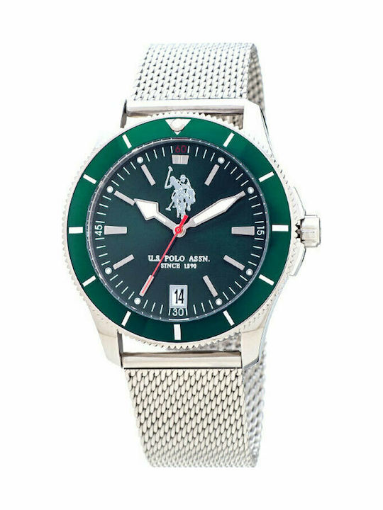 U.S. Polo Assn. Ανδρικό Ρολόι 42mm Χρονογράφος Μπαταρίας με Ασημί Μεταλλικό Μπρασελέ