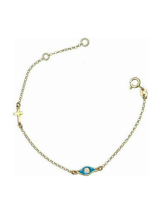 Gold plated silver bracelet for children 925 with eye and cross