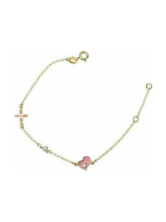 Gold plated silver bracelet for children 925 with heart and cross