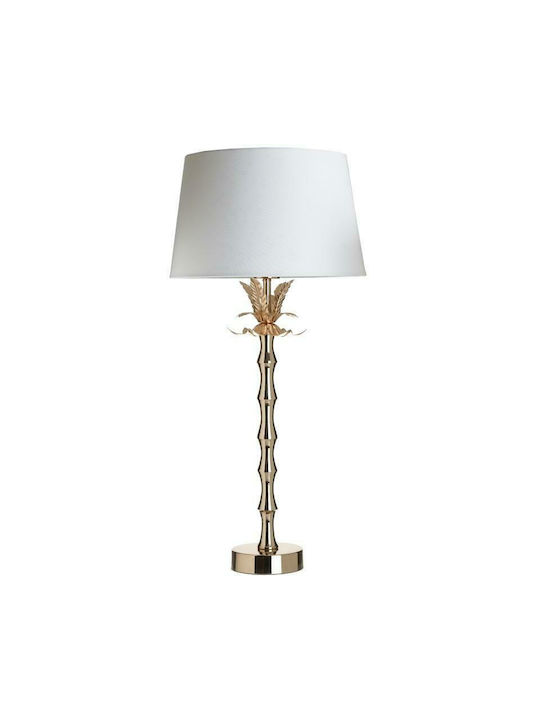 Inart Metal Table Lamp for Socket E27 with White Shade and Gold Base