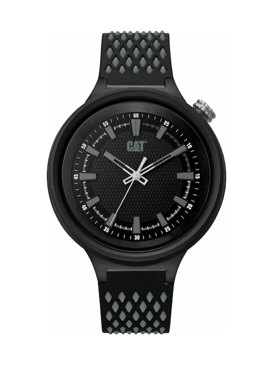 CAT Diamond Mesh Watch Battery with Black Rubber Strap