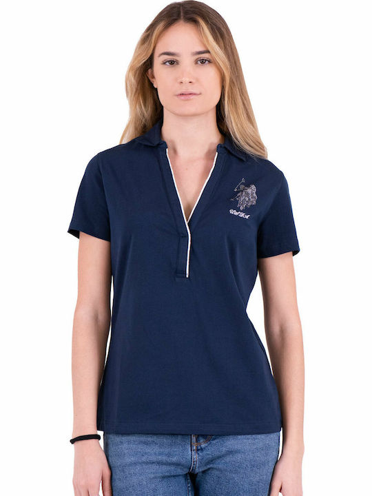 Christine Women's Summer Blouse Short Sleeve with V Neckline Navy Blue