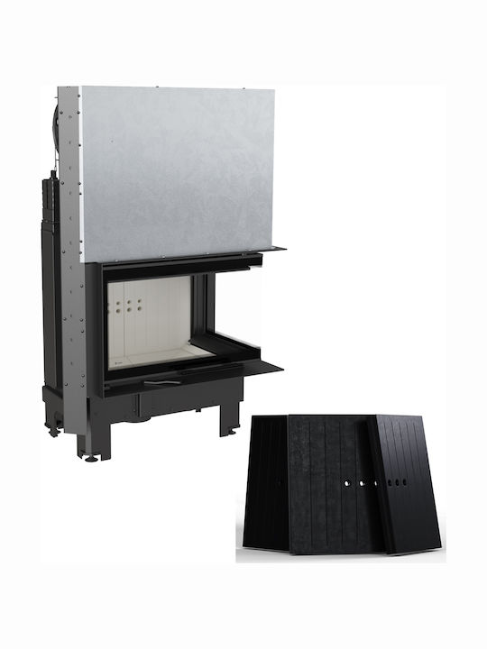 Kratki MBO P BS G Wood Fireplace Insert Fan Heater with Right Corner Window 15kW Black