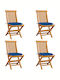 Καρέκλα Εξωτερικού Χώρου Ξύλινη Teak / Μπλε με Μαξιλάρι 4τμχ 47x60x89εκ.
