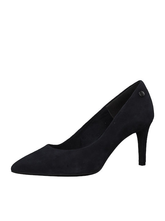 Leather Pointed Toe Navy Blue Heels