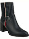 Agnes Ghete Dama De Piele Ankle Boots Cu Toc Navy Albastru Marin
