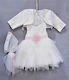 Carousel White Baptism Clothing Set with Hair Accessories , Cardigan & Dress made of Tulle 3pcs