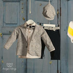 Angel Wings Boys Baptism Suit with Blazer 5pcs Beige