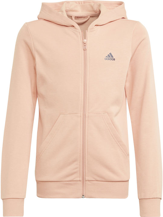 Adidas Αθλητική Παιδική Ζακέτα Φούτερ με Κουκούλα για Κορίτσι Ροζ Essentials Big Logo