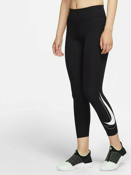 Nike Dri-Fit Swoosh Running Γυναικείο Cropped Κολάν Μαύρο