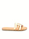 Leather Women's Flat Sandals in Beige Color
