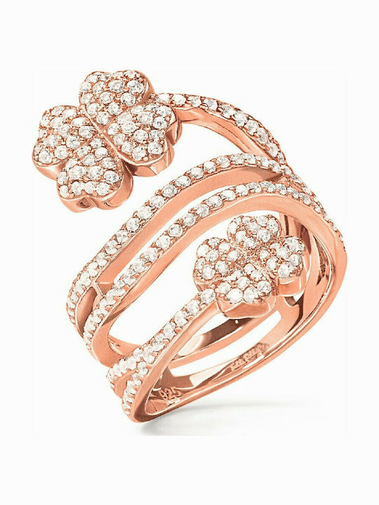 Folli Follie Damen Ring mit Steinen aus Stahl Vergoldet