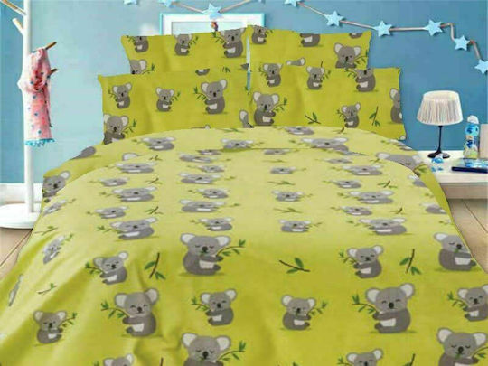 Bettwäsche-Set Einzel Baumwolle Koala Grün 160x240cm 3Stück