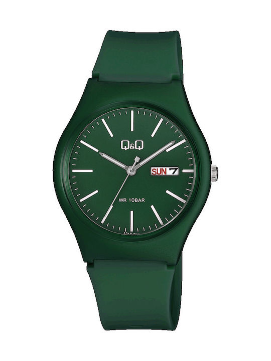Q&Q Herrenuhr 38mm Batterie mit Grün Kautschuka...