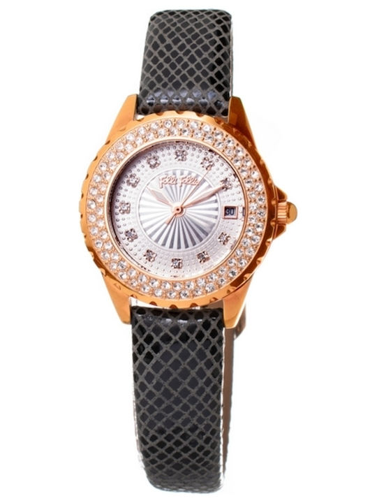 Folli Follie Damen Uhr mit Schwarz Lederarmband