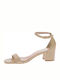 Stefania Suede Women's Sandals S492 with Ankle Strap Beige with Chunky Medium Heel