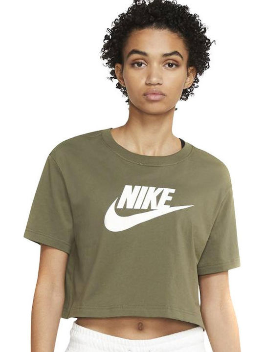 Nike Essential Κοντομάνικο Crop Top Χακί