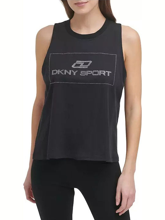 DKNY Damen Sportlich Baumwolle Bluse Ärmellos Schwarz