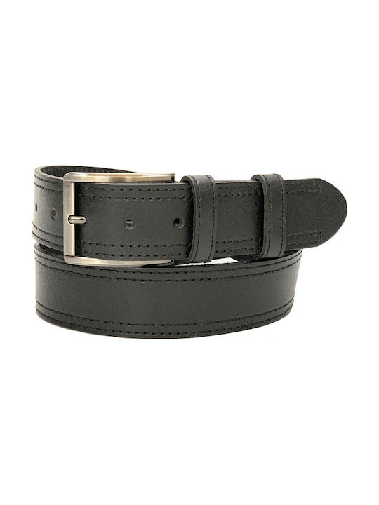 Men's Belt made of Genuine Leather of High Quality 4cm Greek Made in Black