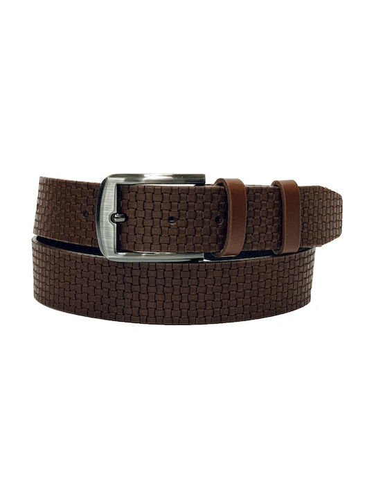 Men's Belt made of Genuine Leather of Exceptional Quality with Pyrography 3,5cm Made in Greece in Brown