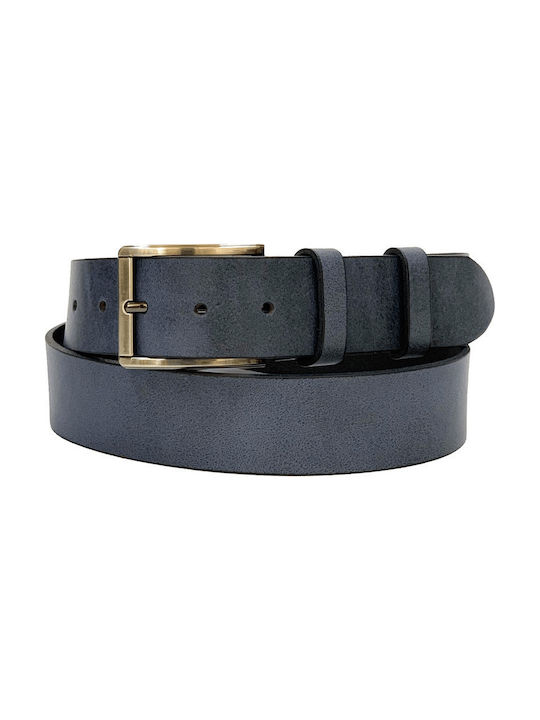 Men's Belt made of Genuine High Quality Leather 4cm Greek Made in Blue Navy