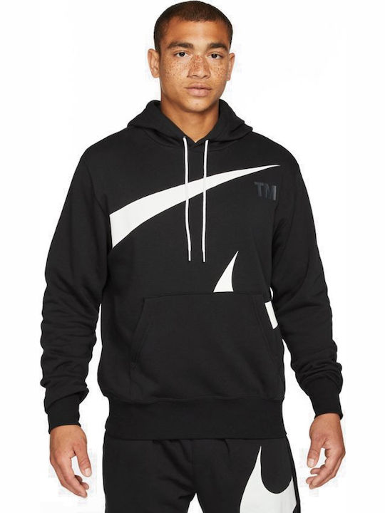 Nike Sportswear Swoosh Ανδρικό Φούτερ με Κουκούλα και Τσέπες Fleece Μαύρο