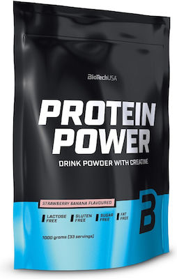 Biotech USA Protein Power with Creatine Ohne Gluten & Laktose mit Geschmack Erdbeere-Banane 1kg