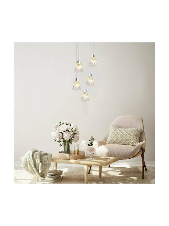 Rabalux Hestia Pendant Light Silver Bell for 5 Bulbs E14, E.14 28cm