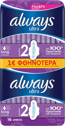 Always Ultra Long Instantdry Hygienepads mit Flügeln für Normaler Fluss 5 Tropfen Größe 2 16Stück Lang