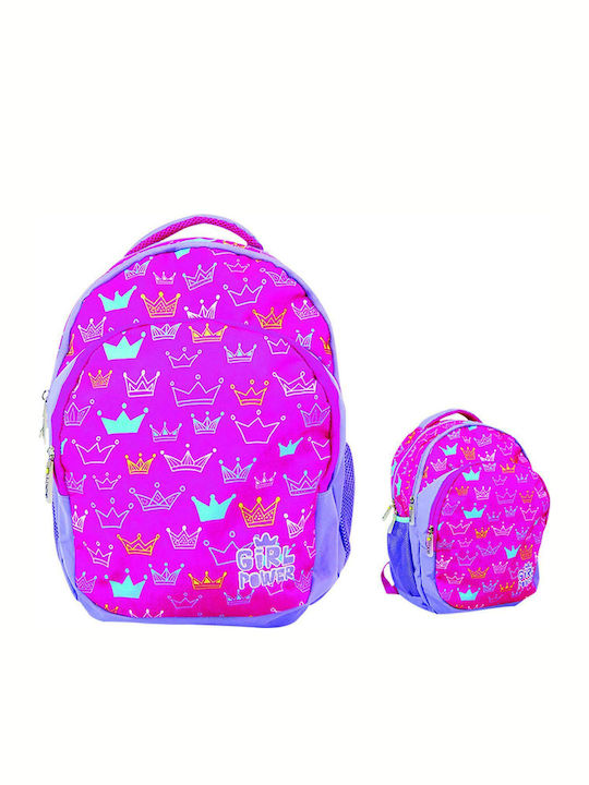 Creative Concepts Anatomical Pink with Crowns School Bag Backpack Elementary, Elementary in Pink color