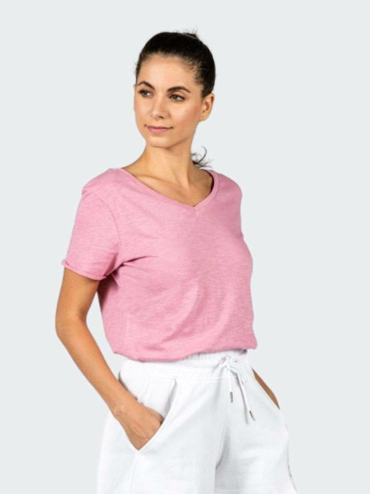 GSA 17-27093 Pink Γυναικείο T-shirt Ροζ με Λαιμόκοψη V