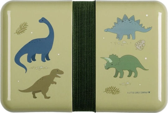 A Little Lovely Company Dinosaurs Πλαστικό Παιδικό Δοχείο Φαγητού Δεινόσαυροι Πράσινο 18 x 12 x 6εκ.