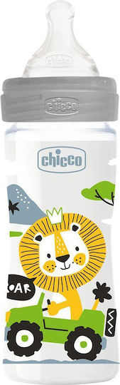 Chicco Πλαστικό Μπιμπερό Well Being Κατά των Κολικών με Θηλή Σιλικόνης 250ml για 2+ μηνών Grey Lion