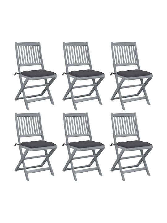 Καρέκλα Εξωτερικού Χώρου Ξύλινη Γκρι / Ανθρακί με Μαξιλάρι 6τμχ 48.5x57x91εκ.